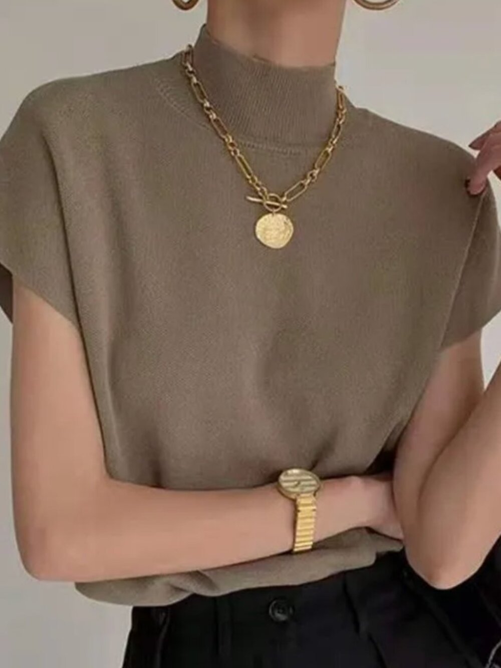 Taupe Cap sleeve sweater